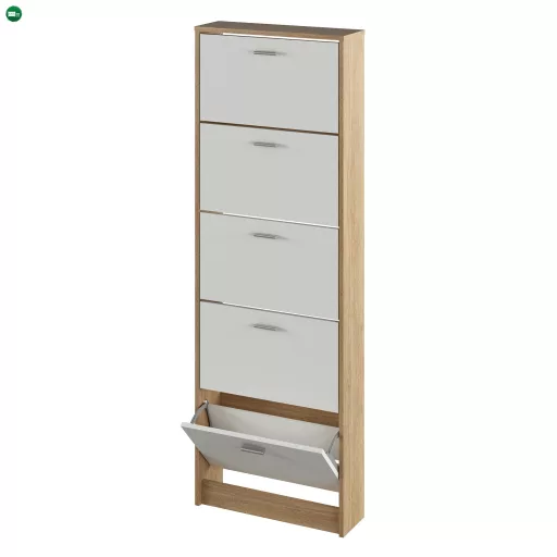 Cipősszekrény, 5 soros, sonoma tölgy/fehér, MOBI 15