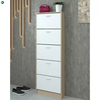 Cipősszekrény, 5 soros, sonoma tölgy/fehér, MOBI 15