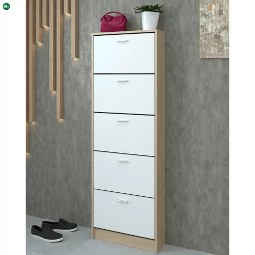 Cipősszekrény, 5 soros, sonoma tölgy/fehér, MOBI 15