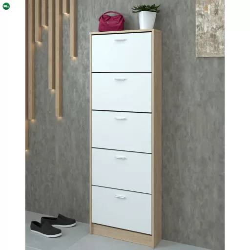 Cipősszekrény, 5 soros, sonoma tölgy/fehér, MOBI 15