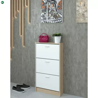 Cipősszekrény, 3 soros, sonoma tölgy/fehér, MOBI 13