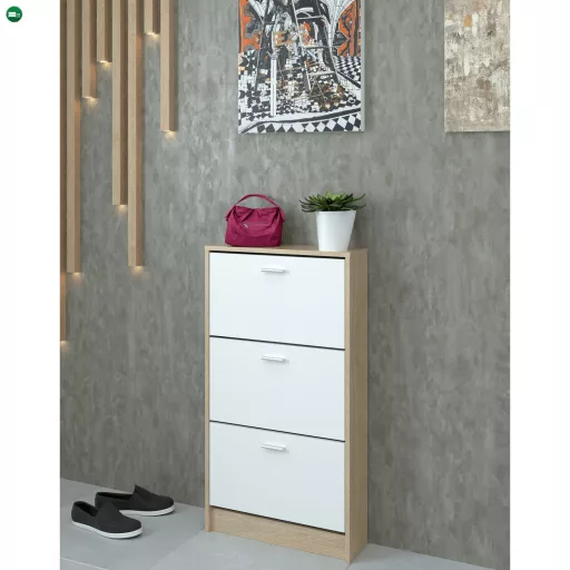 Cipősszekrény, 3 soros, sonoma tölgy/fehér, MOBI 13