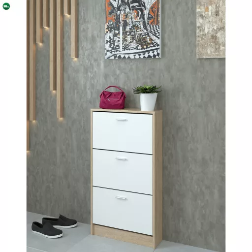 Cipősszekrény, 3 soros, sonoma tölgy/fehér, MOBI 13