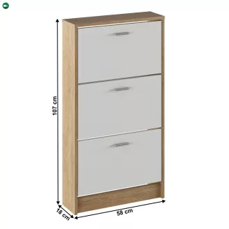 Cipősszekrény, 3 soros, sonoma tölgy/fehér, MOBI 13