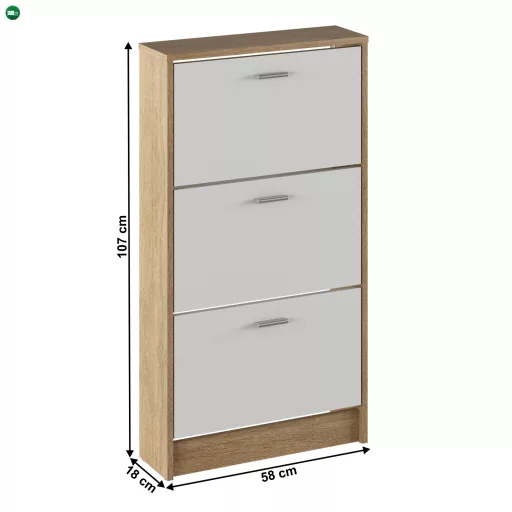 Cipősszekrény, 3 soros, sonoma tölgy/fehér, MOBI 13