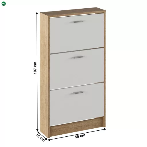 Cipősszekrény, 3 soros, sonoma tölgy/fehér, MOBI 13