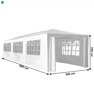   Kerti party sátor, fehér, 3x9 m, TEKNO NEW TYP 3 + 8 oldalsó résszel