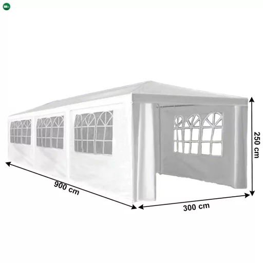 Kerti party sátor, fehér, 3x9 m, TEKNO NEW TYP 3 + 8 oldalsó résszel