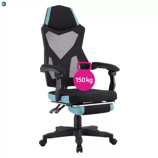 Irodai/gamer szék, fekete/neomint,  teherbírás 150 kg, JORIK NEW