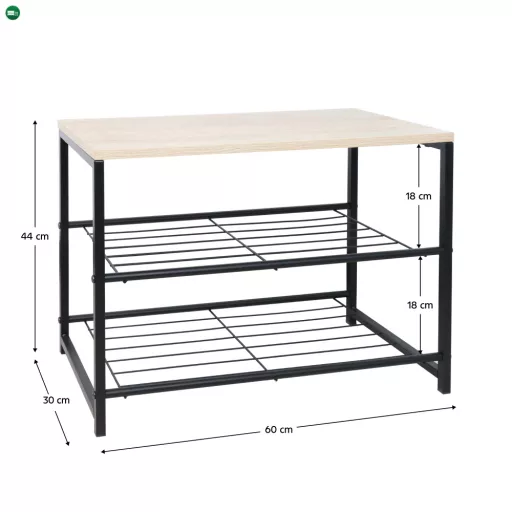 Cipőtartó, 2 soros, fekete/természetes, TADEO