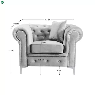 Luxus fotel, világosszürke Velvet szövet, ROMANO