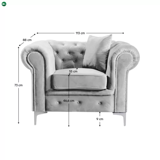 Luxus fotel, világosszürke Velvet szövet, ROMANO