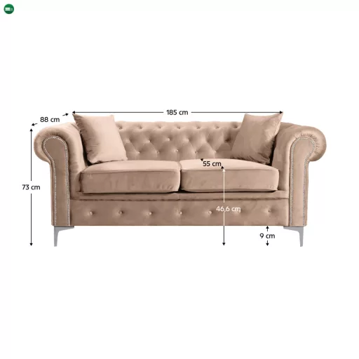 Luxus 2-es ülés, világosbarna Velvet szövet, ROMANO