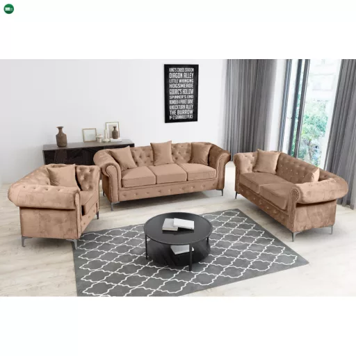 Kinyitható luxus 2-es ülés, világosbarna Velvet szövet, ROMANO