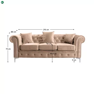   Kinyitható luxus 3-as ülés, világosbarna Velvet szövet, ROMANO