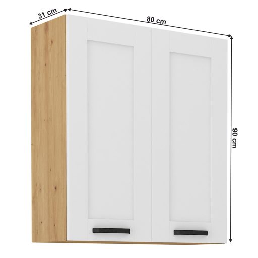 Felső szekrény, fehér/artisan tölgy, LULA 80 G-90 2 F