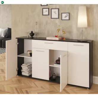Komód, fekete/fehér, LUNIA