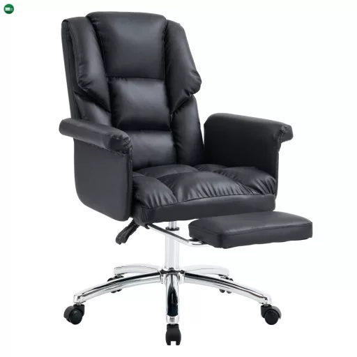 Irodai szék lábtartóval, fekete ekobőr, RODIK