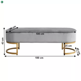   Dizájnos pad, szürke Velvet szövet/gold króm-arany, MIRILA NEW
