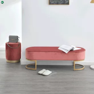   Dizájnos pad, rózsaszín Velvet szövet/gold króm-arany, MIRILA NEW