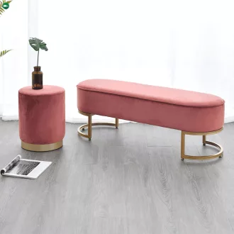   Dizájnos pad, rózsaszín Velvet szövet/gold króm-arany, MIRILA NEW
