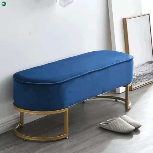 Dizájnos pad, kék Velvet szövet/gold króm-arany, MIRILA NEW