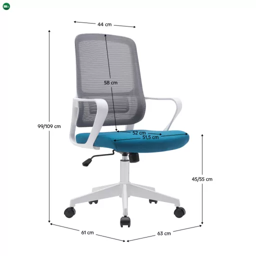 Irodai szék, szürke/petróleumzöld/fehér, SALOMO TYP 1