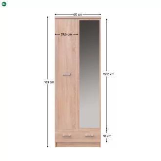 Szekrény tükörrel 2D1S/60, sonoma tölgy, TOPTY TYP 38