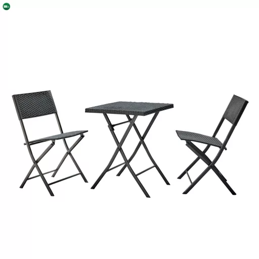 Kerti rattan szett 1+2, fekete, FARUK
