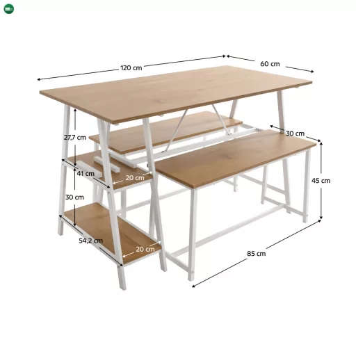 Étkezőgarnitúra 1+2, tölgy/fehér, ZAFAR