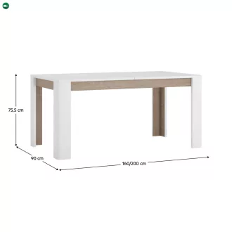   Széthúzható étkezőasztal, fehér extra magasfényű HG/sonoma tölgy sötét trufla, 160-200x90 cm, LYNATET TYP 75