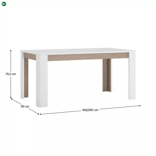 Széthúzható étkezőasztal, fehér extra magasfényű HG/sonoma tölgy sötét trufla, 160-200x90 cm, LYNATET TYP 75