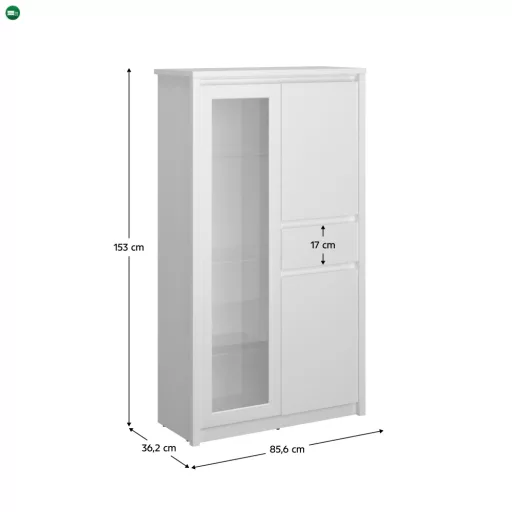 Alacsony vitrin 2D1W1S, fehér, ERODIN