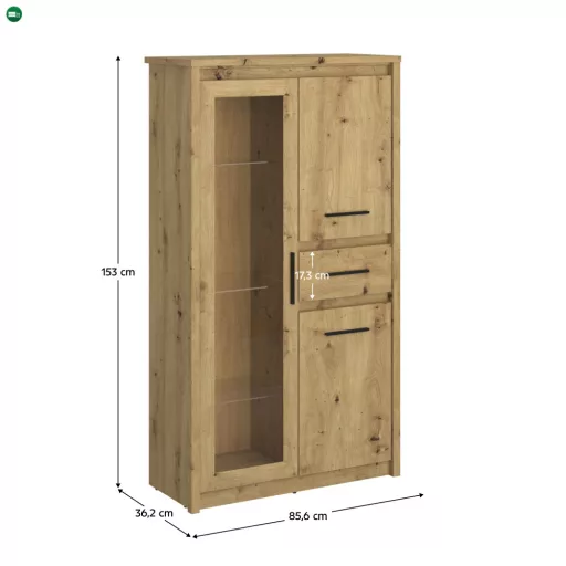 Alacsony vitrin 2D1W1S, artisan tölgy, AIRON