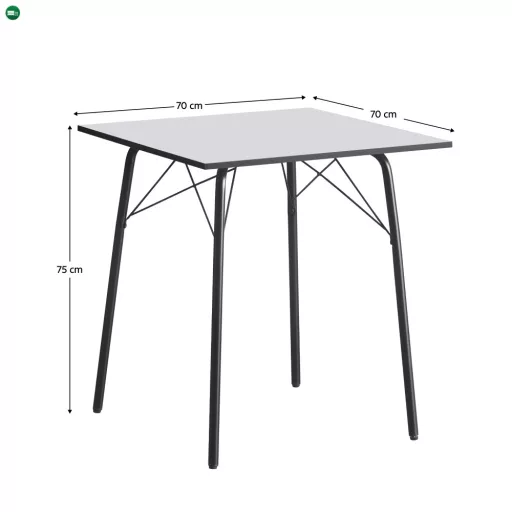 Étkezőasztal, fehér/fekete, 70x70x75 cm, NALAK TYP 1