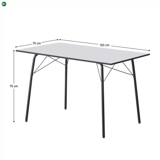 Étkezőasztal, fehér/fekete, 120x75x75 cm, NALAK TYP 2