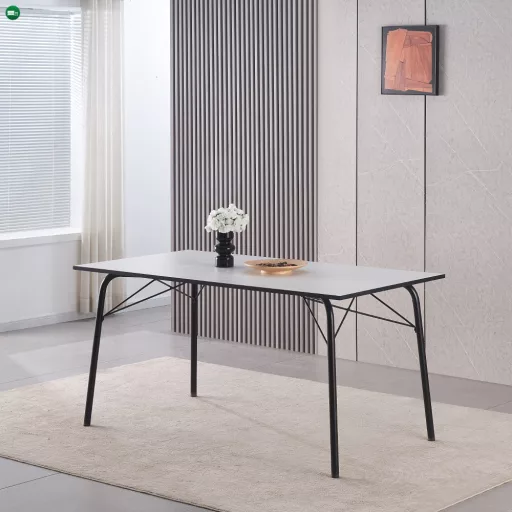 Étkezőasztal, fehér/fekete, 160x80x75 cm, NALAK TYP 3