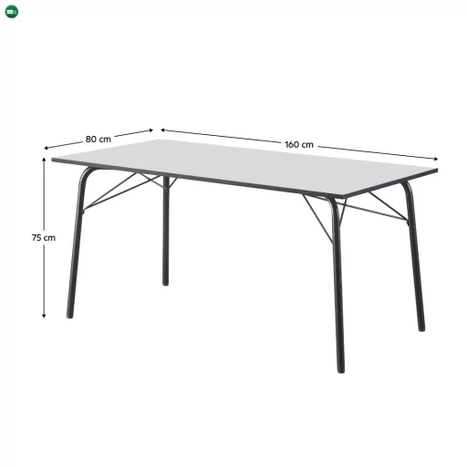Étkezőasztal, fehér/fekete, 160x80x75 cm, NALAK TYP 3