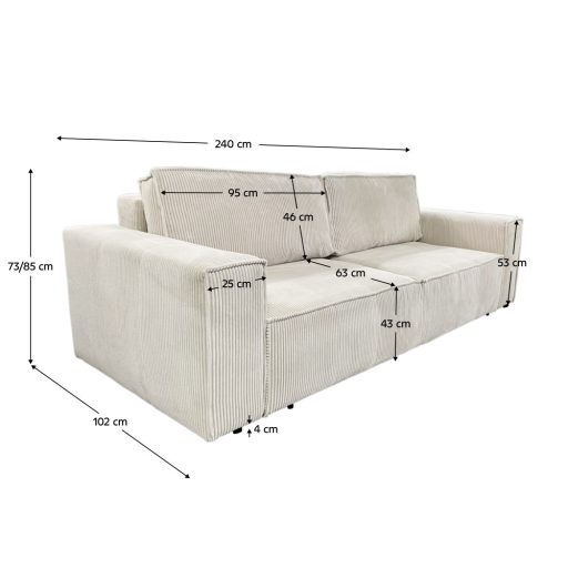 Kihúzható heverő, bézs, HARPERA BIG SOFA
