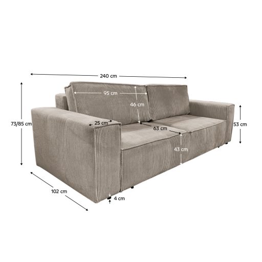Kihúzható heverő, szürkésbézs Taupe, HARPERA BIG SOFA