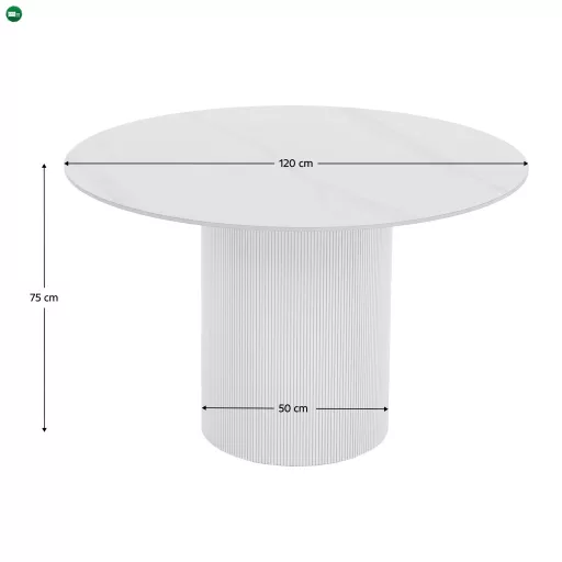 Étkezőasztal, fehér márvány/MDF, átmérő 120 cm, MAHIR TYP 1