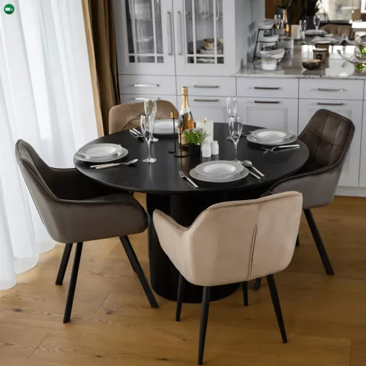 Étkezőasztal, fekete, átmérő 120 cm, MAHIR TYP 2