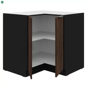   Alsó sarokszekrény, okapi dió/fekete, MENZO 90x90 DN 2F BB