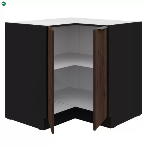 Alsó sarokszekrény, okapi dió/fekete, MENZO 90x90 DN 2F BB
