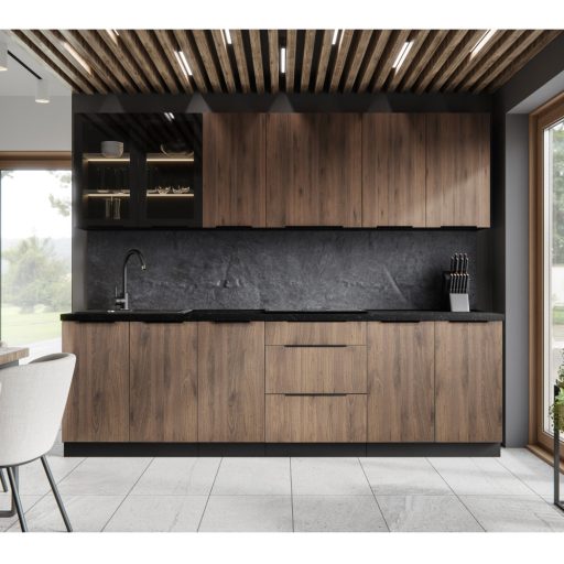 Alsó sarokszekrény, okapi dió/fekete, MENZO 90x90 DN 2F BB