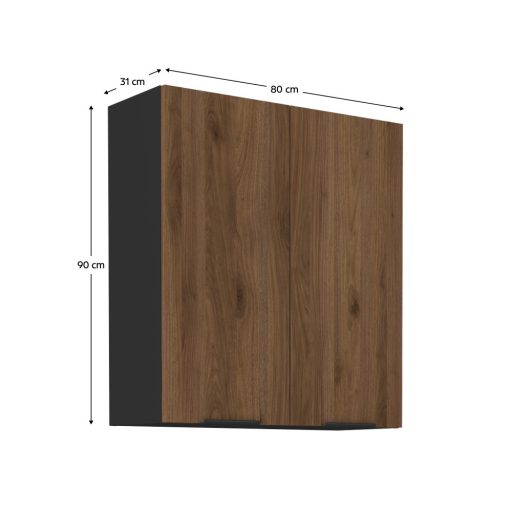 Felső szekrény, okapi dió/fekete, MENZO 80 G-90 2F