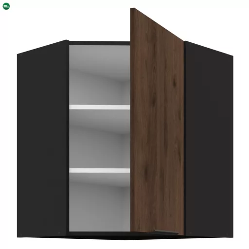 Felső sarokszekrény okapi dió/fekete, MENZO 60x60 GN-72 1F