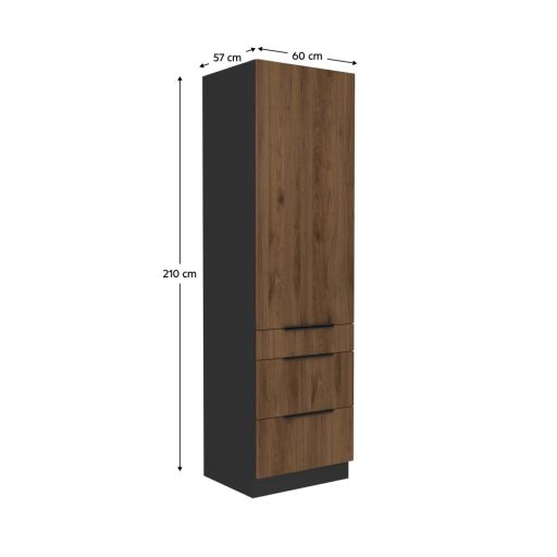 Magas szekrény, okapi dió/fekete, MENZO 60 DKS-210 3S1F