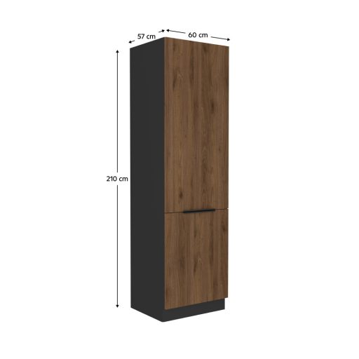 Szekrény beépíthető hűtőhöz, okapi dió/fekete, MENZO 60 LO-210 2F