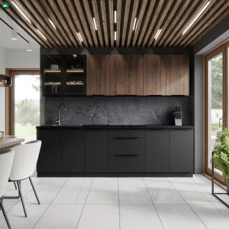Alsó sarokszekrény, fekete, SIBER 90x90 DN 2F BB